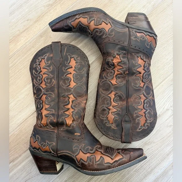 Ariat Dandy Sassy Inlay Brown Leather Western Boots - Picture 6 of 12